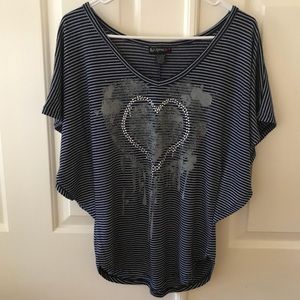 Self Esteem Striped Heart Jeweled Top